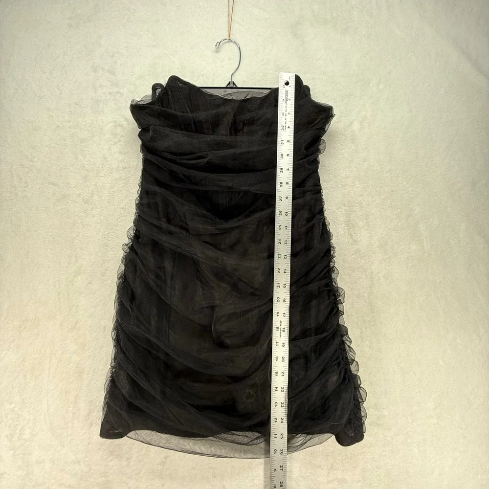 White Fox Mini Dress‎ Black Tulle Strapless Ruched Party Cocktail Size L